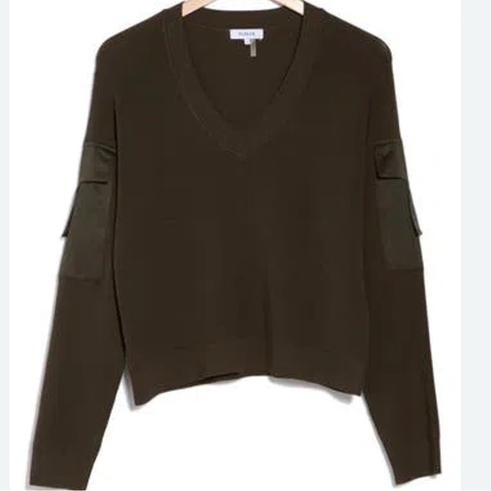Parker Cargo Sleeve V Neck Sweater Deep Olive Khaki  Large Utility Military - Picture 3 of 10